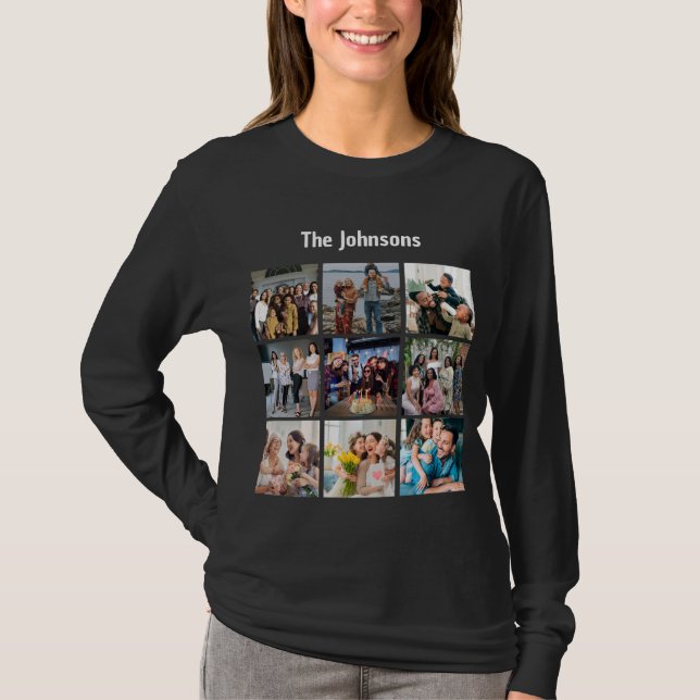 Family Memories 9 Photo Grid Personalized Collage T Shirt (Framsida)