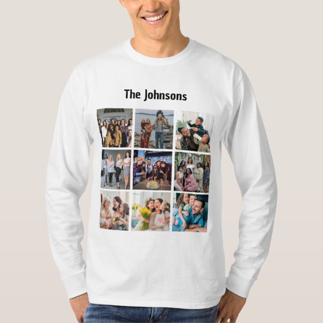 Family Memories 9 Photo Grid Personalized Collage T Shirt (Framsida)