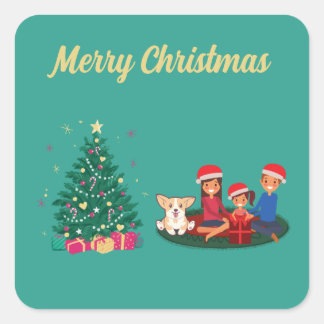 FAMILY MERRY CHRISTMAS FYRKANTIGT KLISTERMÄRKE