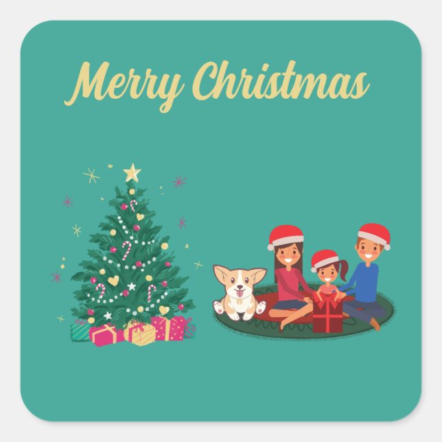 FAMILY MERRY CHRISTMAS  FYRKANTIGT KLISTERMÄRKE (Framsida)
