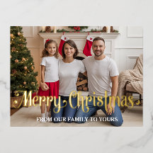 Family Modern Photo Foil Holiday, Christmas Card