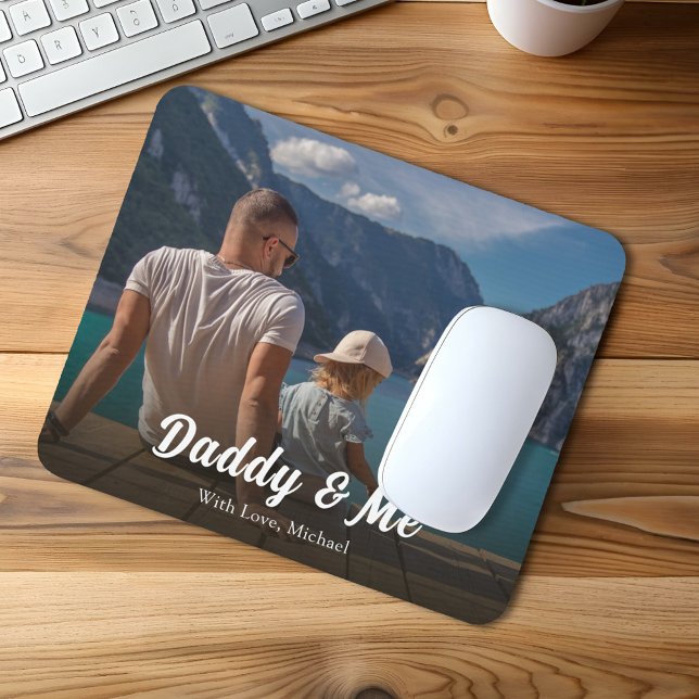 Family Modern Photo Pappa och Me Anpassningsbar Musmatta (Daddy and me custom personalized mouse pad)