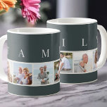 FAMILY Modern Typografi och Anpassningsbar 6 Fotos Kaffemugg<br><div class="desc">Personlig mugg med ord FAMILY, skriven i modern typografi, ovanför dina foton. Fotomallen är inställd så att du kan lägga till 6 av din favoritfilm bilder, som visas i fyrkantigt format med en enkel, raster stil, fotokollage. Denna smarta och snyggt anpassningsbar biet har en modern färg-palett av skiffer grått och...</div>