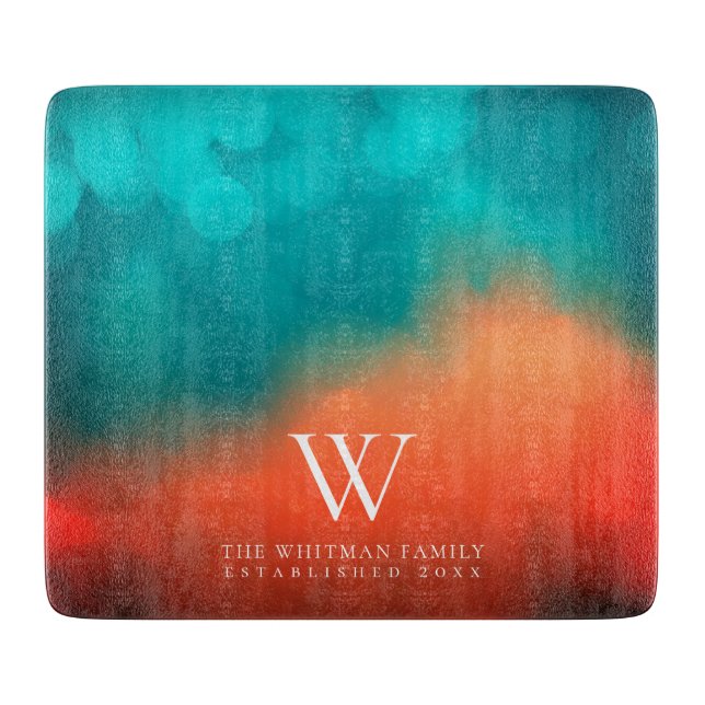 Family Monogram Abstrakt Art Teal Orange Kitchen (Framsidan)