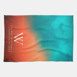 Family Monogram Abstrakt Art Teal Orange Köks Kökshandduk