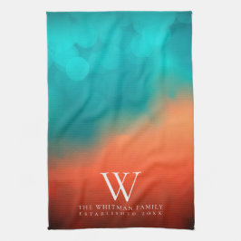 Family Monogram Abstrakt Art Teal Orange Köks Kökshandduk
