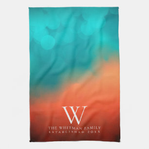 Family Monogram Abstrakt Art Teal Orange Köks Kökshandduk