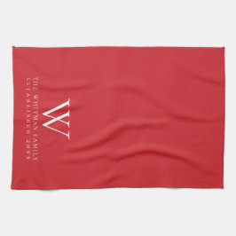 Family Monogram Elegant Flame Scarlet Red Kökshandduk