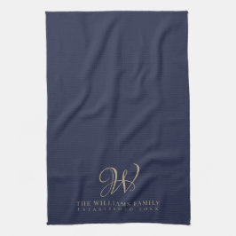 Family Monogram Elegant Script Navy Kitchen Kökshandduk