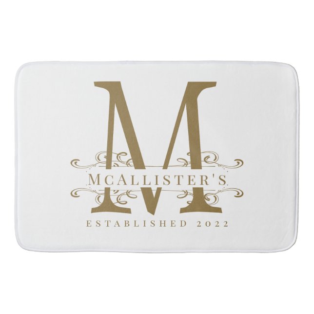 Family Monogram Elegant White och Guld Classy Badrumsmatta (Framsidan)