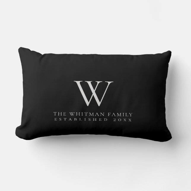 Family Monogram Modern Black Grått Lumbarkudde (Framsida)