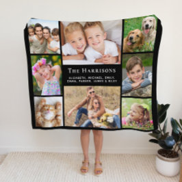 Family Monogram Namn 8 Photo Collage Black Fleecefilt