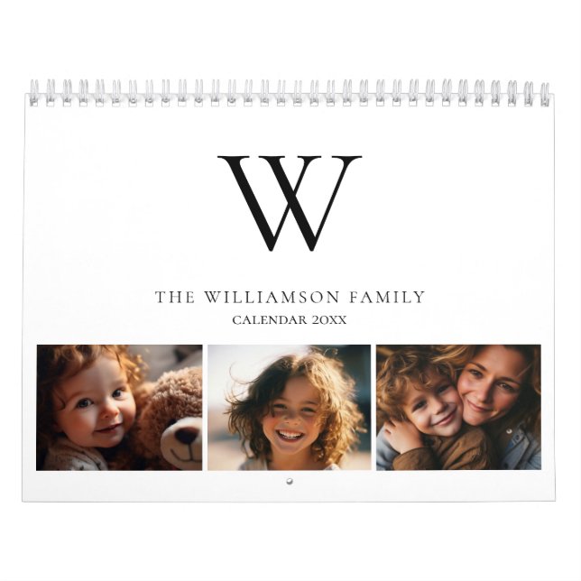 Family Monogram Namn Photo Kalender (Omslag)
