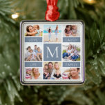 Family Monogram Photo Collage Dusty Blue Julgransprydnad Metall<br><div class="desc">Perfektens gåva till en familj</div>