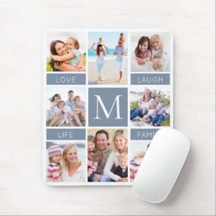 Family Monogram Photo Collage Dusty Blue Musmatta
