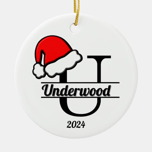 Family Monogram U | Dubbla sida vid sida Julgransprydnad Keramik (Framsidan)