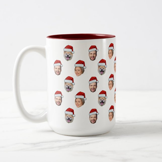 Family Mugg, Santa Hat Ansikte 3 Foton julgåva Två-Tonad Mugg (Vänster)