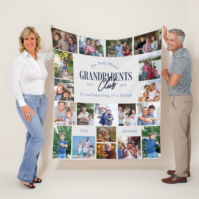Family Multi Photo Grandparents Club Fun Lifestyle Fleecefilt (Grandparents Club photo blanket)