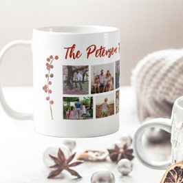 Family name 10 photo collage Merry Christmas Kaffemugg