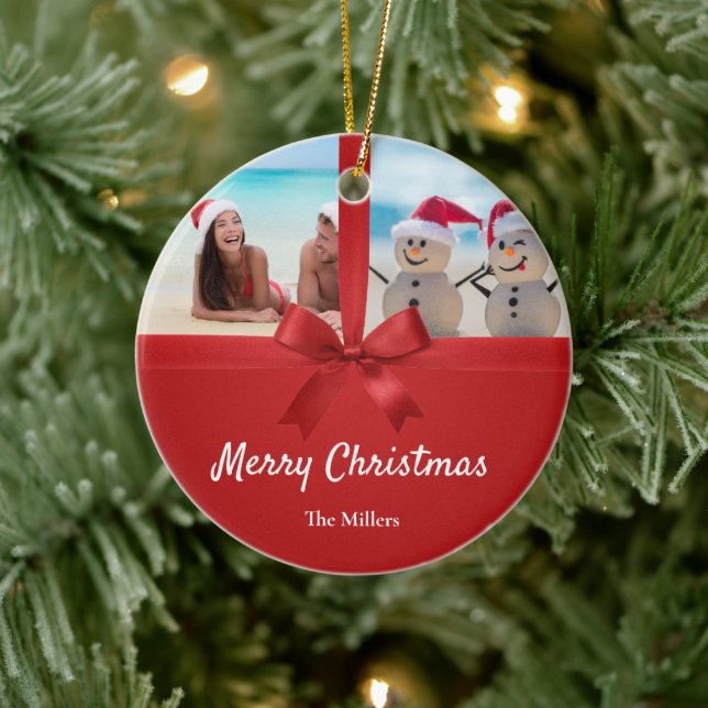 Family Name Beach Photo Christmas Ornament (Träd)