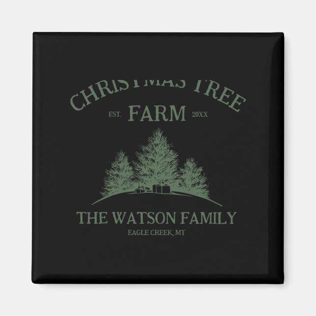 Family Name Christmas Tree Farm Retro  Magnet (Framsidan)