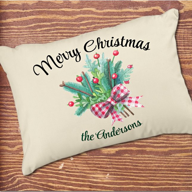 Family Name, Merry Christmas Bouquet 16x12  Prydnadskudde (Skapare uppladdad)