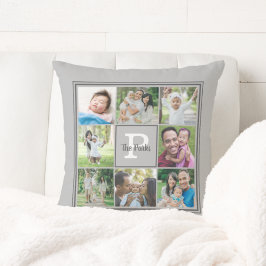 Family Name Monogram 8 Photo Collage Gray Kudde