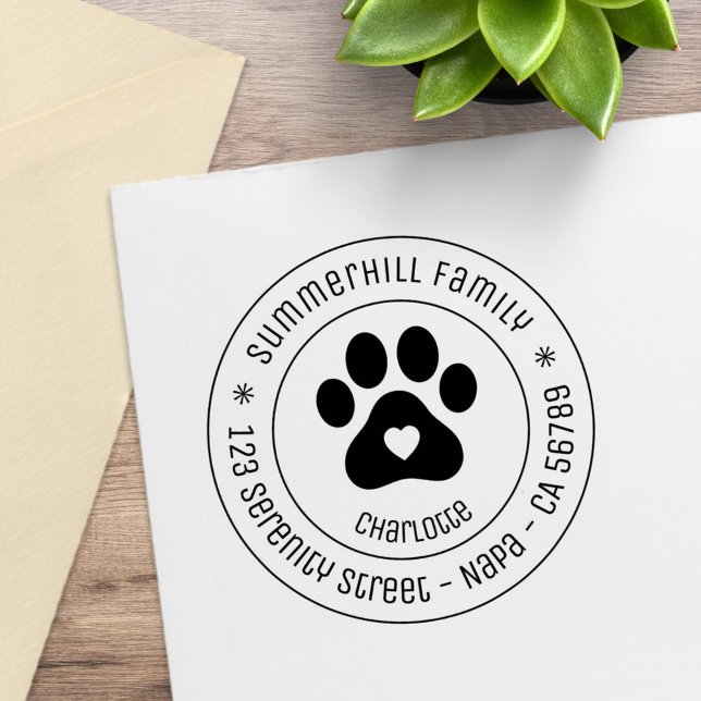 Family Name Pet Paw Print Round Address Stämpel (Skapare uppladdad)