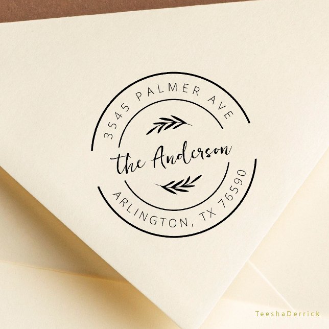 Family Name Return Address Botanical Round Logo Stämpel (Modern Rustic Family Name Return Address Botanical Round Logo Rubber Stamp Season Greeting Christmas)