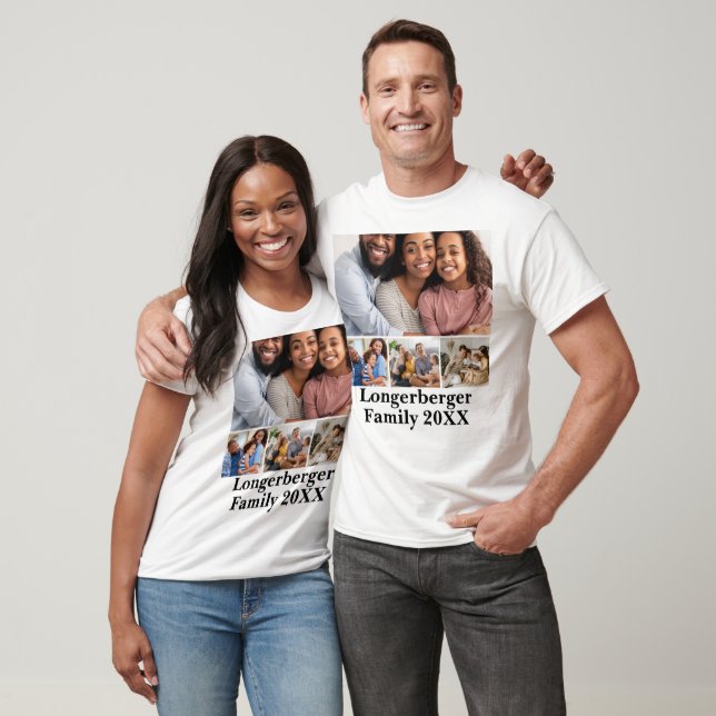 Family Name & Year Photo Collage Template T Shirt (Unisex)