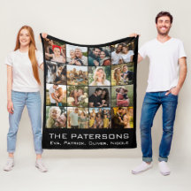 Family Namn 16 Photo Collage Modern Elegant Black