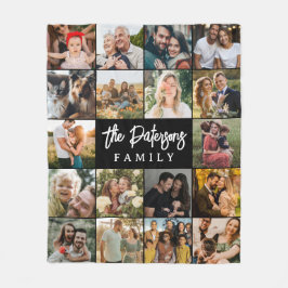 Family Namn 18 Photo Collage Modern Elegant Black Fleecefilt