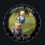 Family Namn 2-fotospelrum Darttavla<br><div class="desc">Färgadens bakgrund med eget namn och två fotoalternativ i mitten av kortet. Andra färger som finns i butiken.</div>