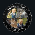 Family Namn 4-fotospelrum Darttavla<br><div class="desc">Färgadens bakgrund med eget namn och fyra fotoalternativ i mitten av kortet. Andra färger som finns i butiken.</div>