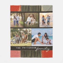Family Namn 5 Photo Collage Rustic Abstrakt Fleecefilt
