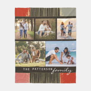 Family Namn 5 Photo Collage Rustic Abstrakt Fleecefilt