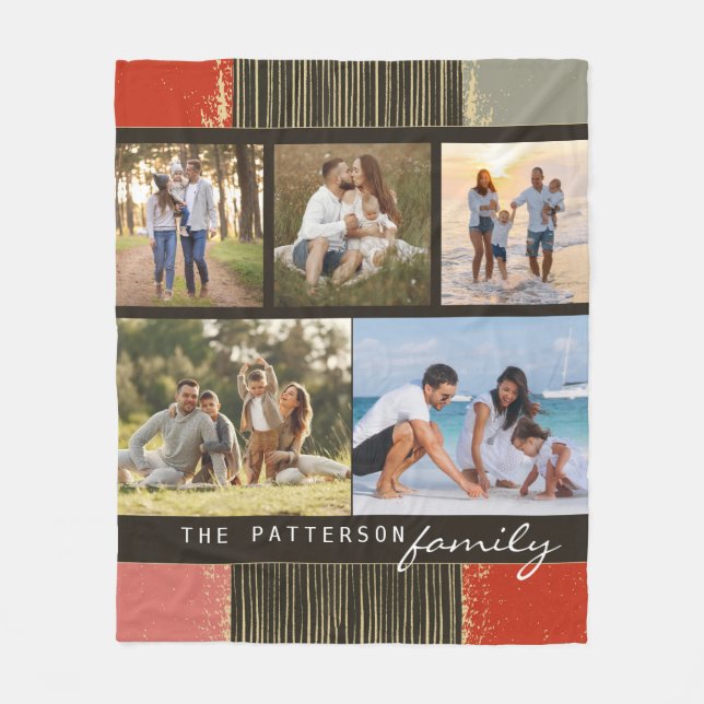 Family Namn 5 Photo Collage Rustic Abstrakt Fleecefilt (Framsidan)