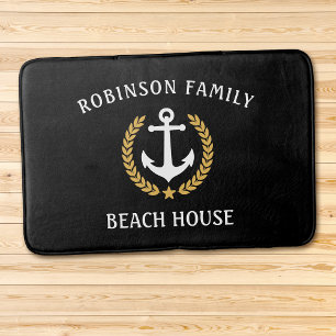 Family Namn Beach House Anchor Guld Laurel Black Badrumsmatta