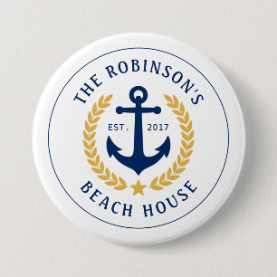 Family Namn Beach House Anchor Guld Laurel Star Knapp