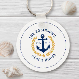 Family Namn Beach House Anchor Guld Laurel Star Nyckelring
