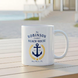 Family Namn Beach House Anchor Guld Stil Laurel Kaffemugg