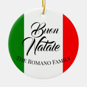 Family Namn Buon Natale Italien Flagga Julgransprydnad Keramik