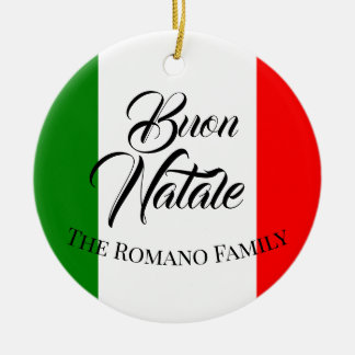 Family Namn Buon Natale Italien Flagga Julgransprydnad Keramik