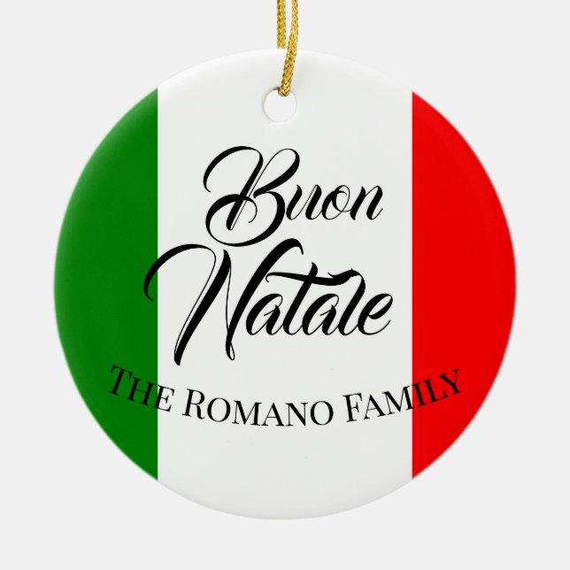 Family Namn Buon Natale Italien Flagga Julgransprydnad Keramik (Framsidan)