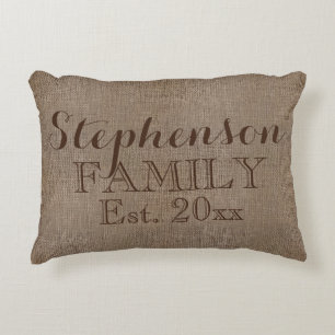 Family Namn Burlap Rustic Prydnadskudde