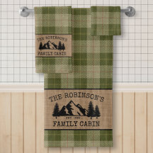 Family Namn Cabin Träd Sage Grönt Pput Burlap