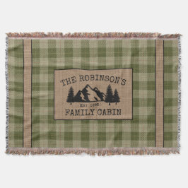 Family Namn Cabin Träd Sage Grönt Pput Burlap Filt