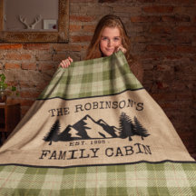 Family Namn Cabin Träd Sage Grönt Pput Burlap