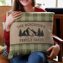 Family Namn Cabin Träd Sage Grönt Pput Burlap