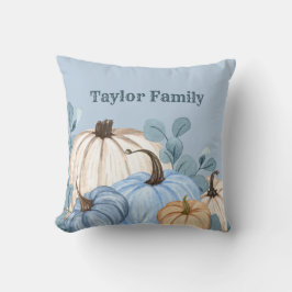 Family Namn Farmhouse Blue Grått Pumpkin Patch Kudde